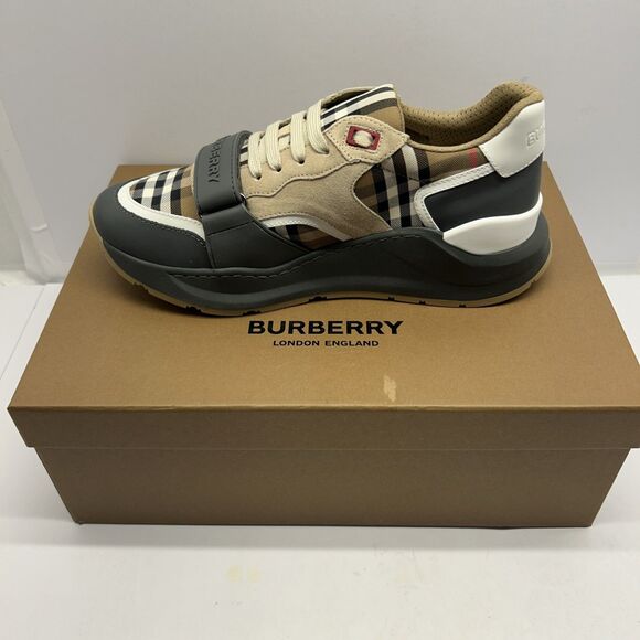 Authentic Burberry Ramsey Multi Taupe Brown Low Top Sneakers Size US 9 EU 42 NEW - Picture 1 of 13